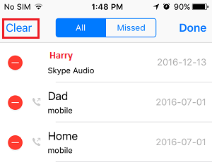 Borrar todas las llamadas del historial de llamadas del iPhone