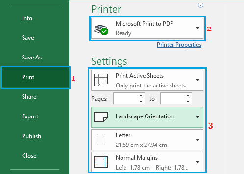 Opción de configuración de la impresora PDF en Microsoft Excel