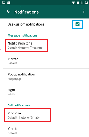 Tonos de llamada personalizados y opción de notificación en WhatsApp