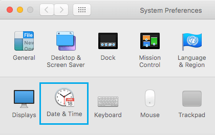 Opción de fecha y hora en el Mac