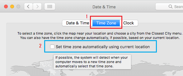 Opción de establecer la zona horaria de forma automática en el Mac