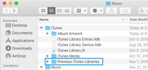 Carpeta anterior de las bibliotecas de iTunes en Windows