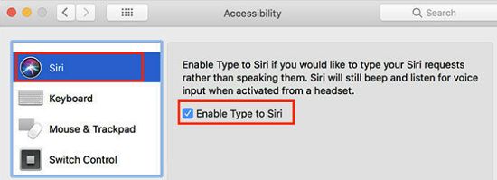 Desactivar el tipo de Siri en el Mac