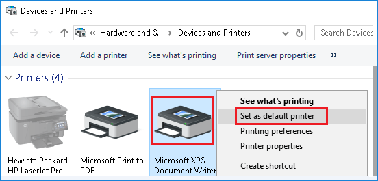 Set as Default Printer Using Control Panel