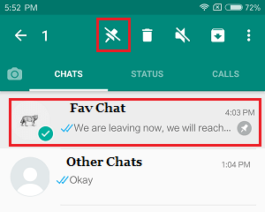 Unpin Chats in WhatsApp on Android Phone or Tablet
