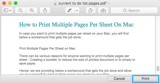 Print PDF Document Option on Mac