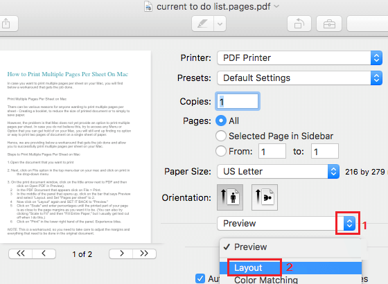 Switch From Print Preview to Layout Option on Mac