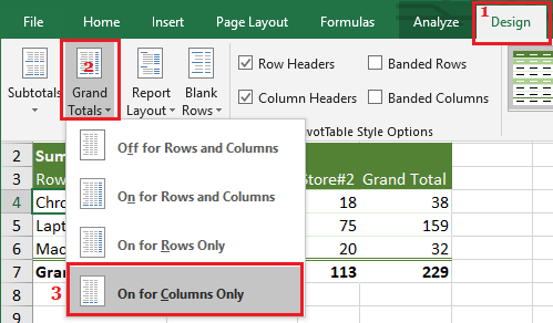 Show Grand Totals in Pivot Table Column Only