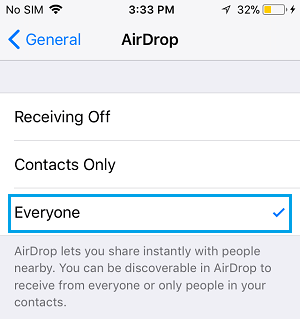 Allow AirDrop from Everyone on iPhone