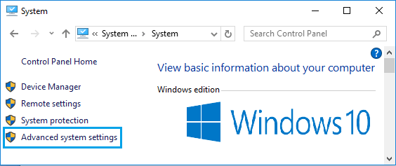 Advanced System Settings Option in Windows 10