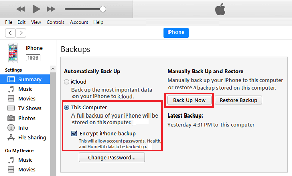 Make Encrypted Backup of iPhone on Computer