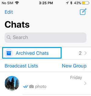 Archived Chats Option in WhatsApp on iPhone