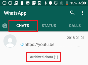 Enlace a los chats archivados en el teléfono Android de WhatsApp