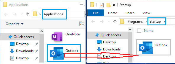 Añadir Outlook a la carpeta de inicio de Windows