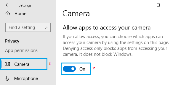 Permite el acceso de las aplicaciones a la cámara de Windows