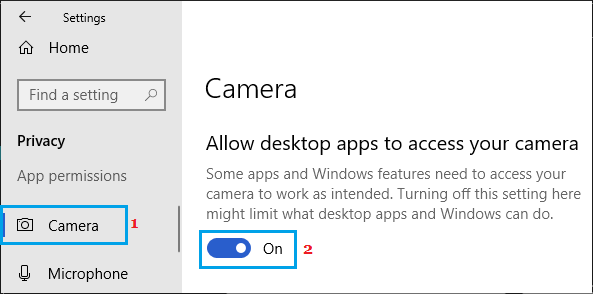 Allow Desktop Apps to access Camera