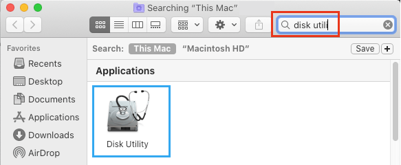 Abre la Utilidad de Discos con la búsqueda del Mac