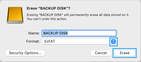 Type External Drive Name and Erase