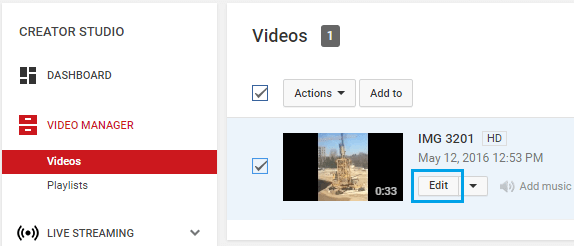 Edit Button on Uploaded YouTube Video