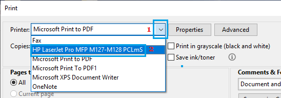 Selecciona la opción de impresión en la pantalla de impresión de Adobe Acrobat