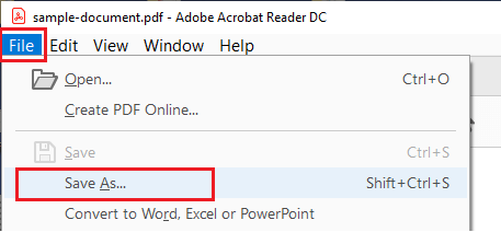 Opción de guardar como en Adobe Acrobat