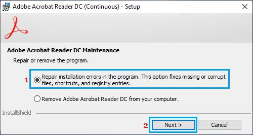 Reparar Adobe Acrobat Reader