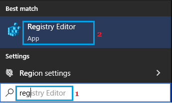 Abre el editor del registro mediante la búsqueda de Windows