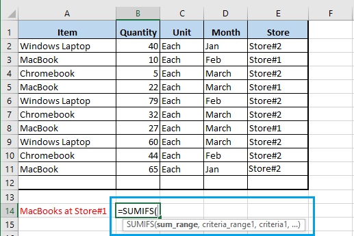 Sintaxis de la función SUMIFS de Excel 