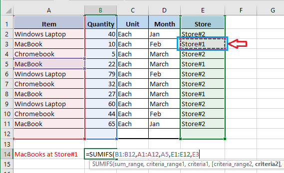 Selecciona el segundo criterio en la función SUMIFS de Excel 