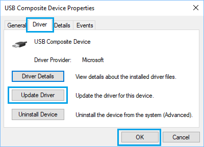 Opción de actualización de controladores en Windows 10