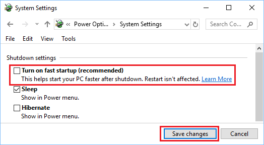 Desactivar la opción de inicio rápido en Windows 10