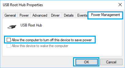 Permitir que el ordenador apague este dispositivo para ahorrar energía Opción en Windows 10