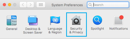 Pestaña de Seguridad y Privacidad en la pantalla de Preferencias del Sistema del Mac