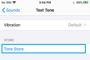 Tone Store Option on iPhone Settings Screen