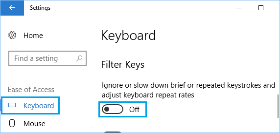 Disable Filter Keys in Windows 10