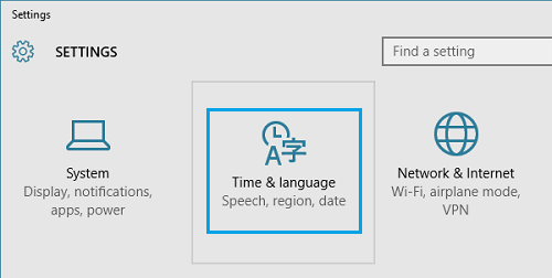 Time and Language Settings in Windows 10