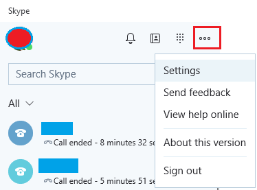 Abrir la configuración de Skype en Windows 10