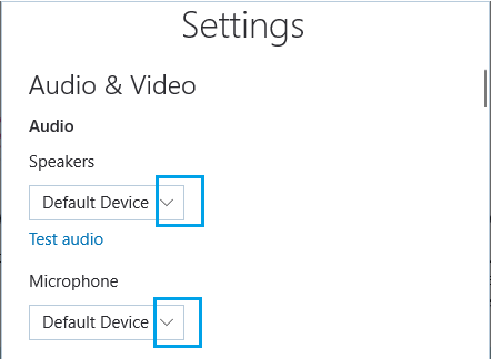 Selecciona el altavoz y el micrófono en la pantalla de configuración de Skype