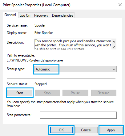 Configurar el servicio Print Spooler para que se inicie automáticamente