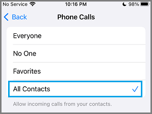 Permitir llamadas desde la opción de contactos en el iPhone