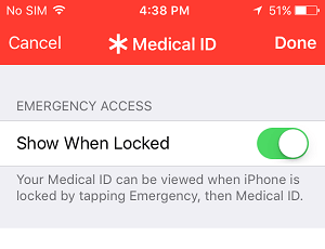 Show Medical ID When Phone is Locked Option