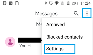 Messages App Settings Option on Android Phone