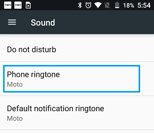 Phone Ringtone Settings Option on Android Phone