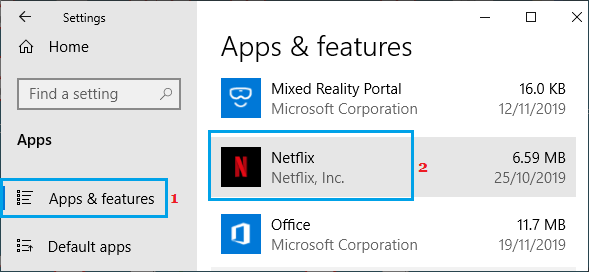 Netflix App on Windows Settings Screen
