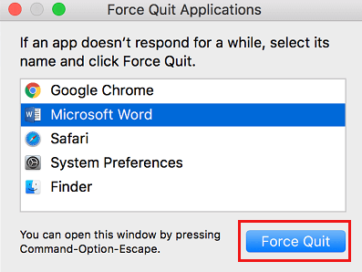 Force Quit Application on Mac