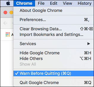 Warn Before Quitting Option in Google Chrome for Mac