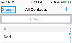 Groups option in Contacts on iPhone