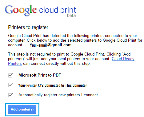 Register Classic Printer With Google