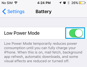 Enable Low Power Mode On iPhone