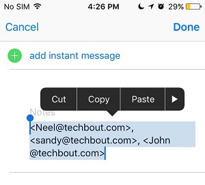 Copy Contact Emails From Notes Filed on iPhone Copy Contact Emails From Notes Filed on iPhone
